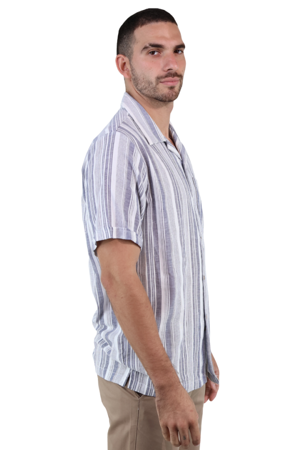 Camisa Manga Corta Textrua Estampada Color Gris De Algodón Para Hombre